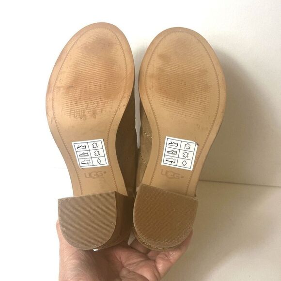 Ugg Womens 7 Brown Suede Peep Toe Ankle Bootie Sling Back Comfort Heels Tie Shoe - Picture 10 of 10
